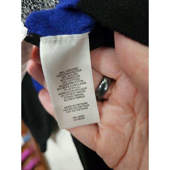 Jones New York Abstract Colorblock Blue/Black/Silver Metallic Wool Sweater Sz S - Picture 6 of 6